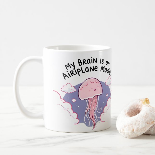 Mug Mon cerveau en mode avion Méduse drôle Brouillard  (Avec donut)