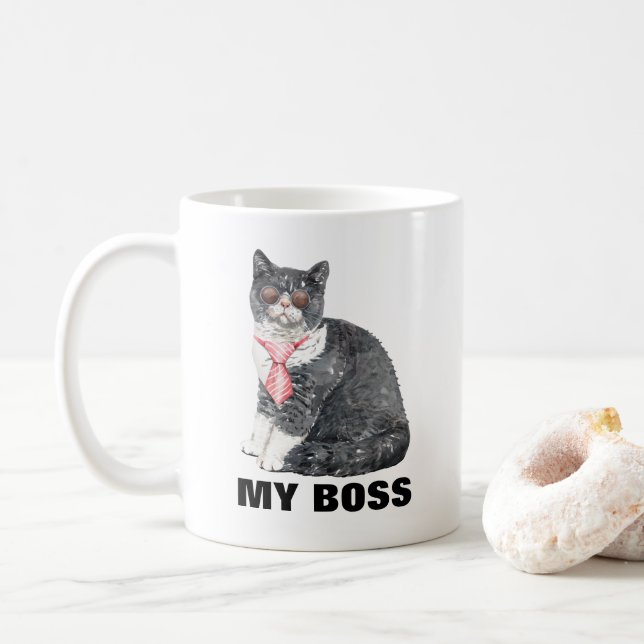 Mug Mon chat est mon patron lunettes de soleil cravate (Avec donut)