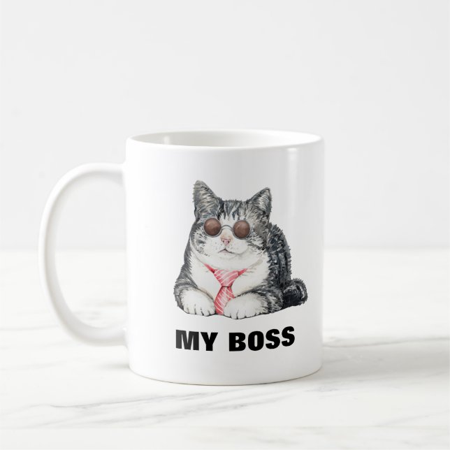 Mug Mon chat est mon patron lunettes de soleil cravate (Gauche)