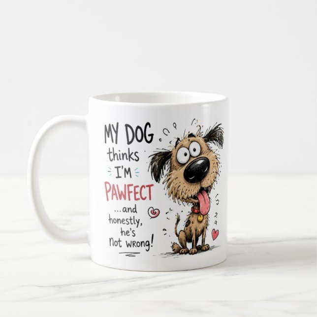 Mug Mon chien pense que je suis un amant de chien drôl (Gauche)