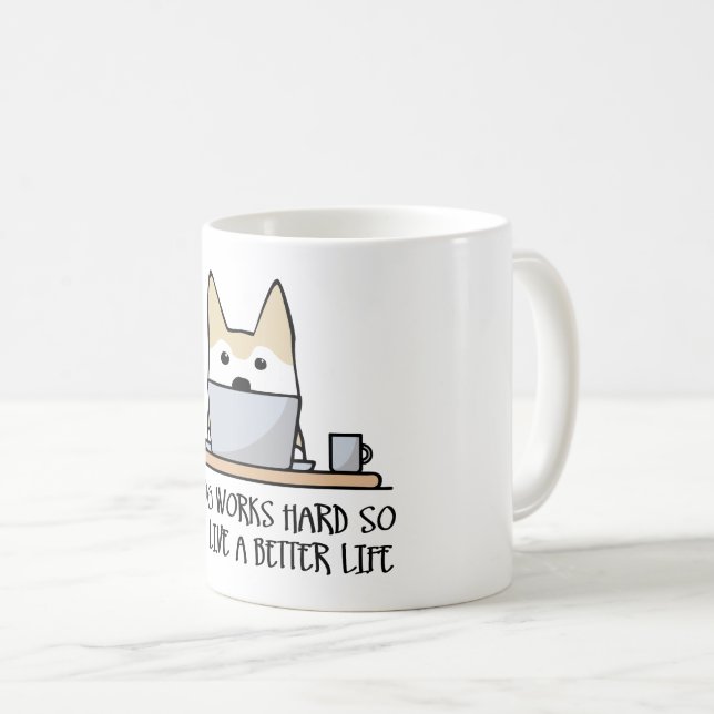 Mug Mon chien travaille dur (Devant droit)