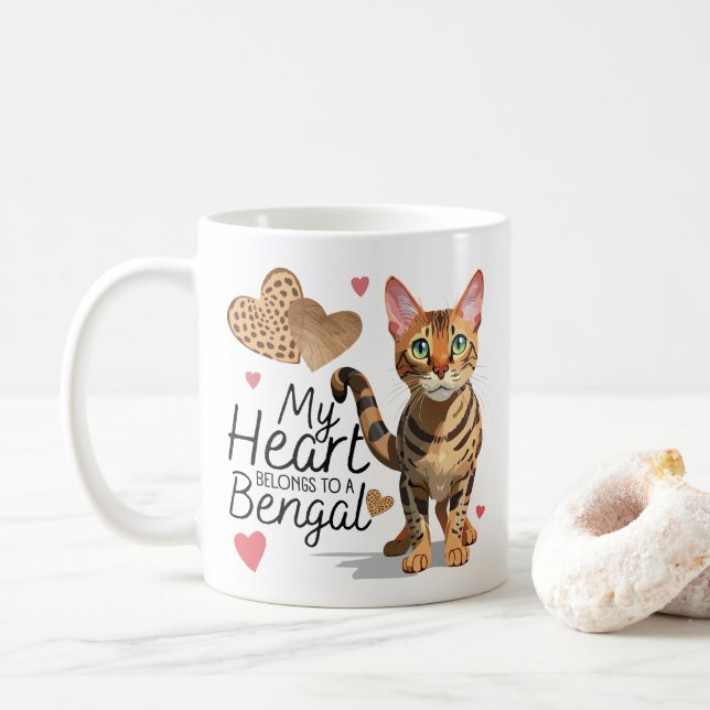 Mug Mon coeur appartient à un chat du Bengale (Avec donut)