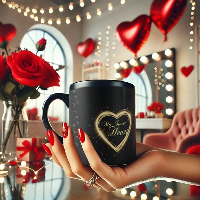 Mug Mon coeur doux éblouissant coeur or Valentine Noir (Créateur téléchargé)