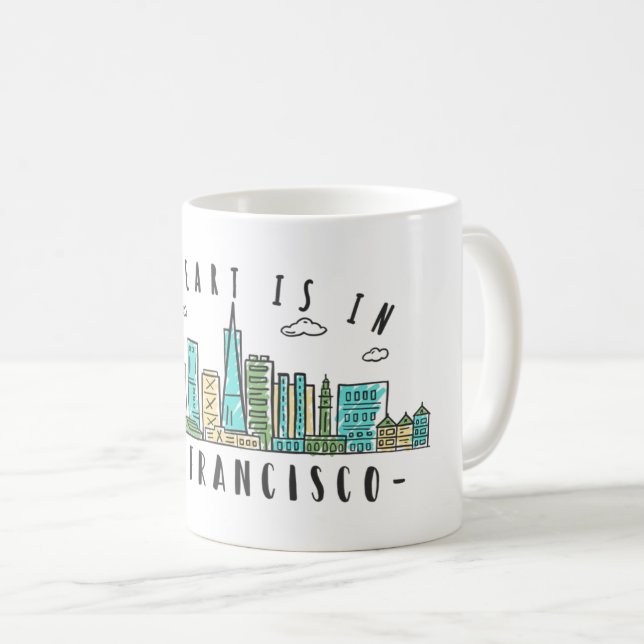 Mug Mon coeur est à SAN FRANCISCO - Skyline dessiné à  (Devant droit)