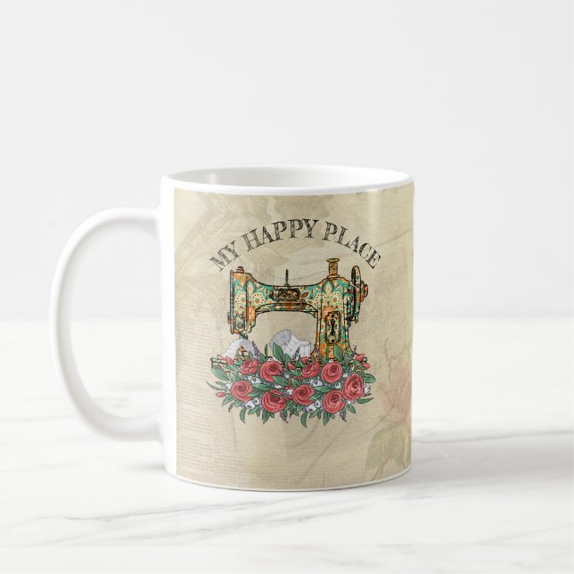 Mug Mon Joyeux Endroit, Machine À Coudre Avec Roses (Gauche)