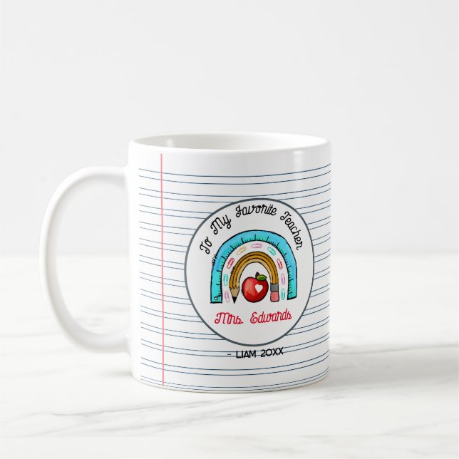 Mug Mon professeur favori Rainbow Carnet Nom du papier (Gauche)
