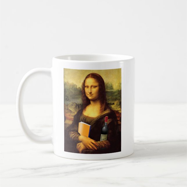 Mug Mona Lisa avec vin et humour de livre (Gauche)