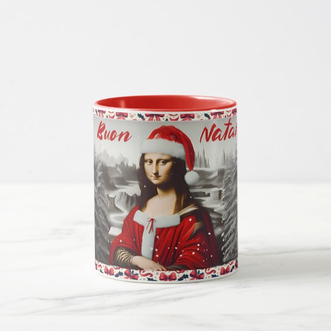 Mug Mona Lisa Buon Natale Christmas Classic Mug, 11 oz (Centre)