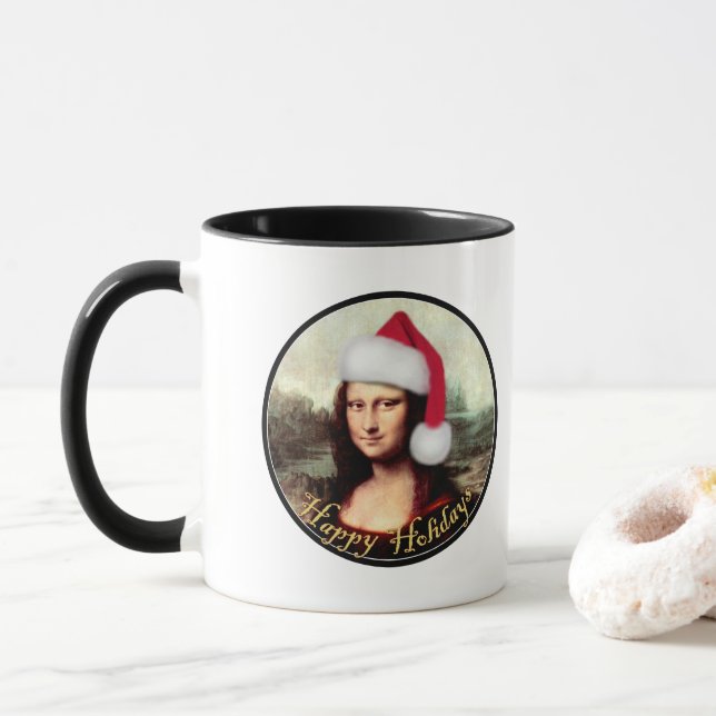 Mug Mona Lisa Chapeau de Père Noël Noël (Avec donut)
