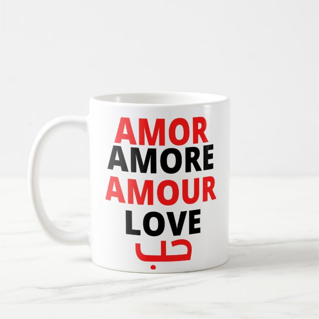Mug Monde paisible de l'amour : typographie rouge et n (Gauche)