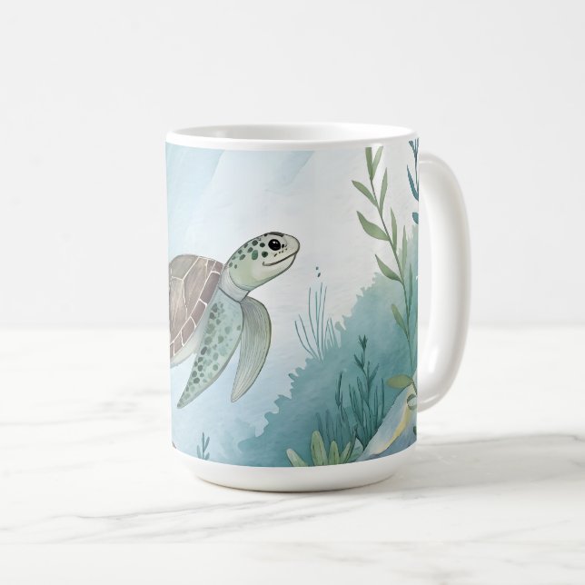 Mug Monde sous-marin avec tortue (Devant droit)