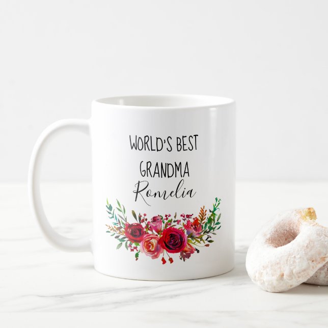 Mug Mondes Meilleure aquarelle grand-mère Floral (Avec donut)