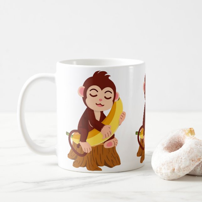 Mug Monkey Holding Banana Cartoon (Avec donut)