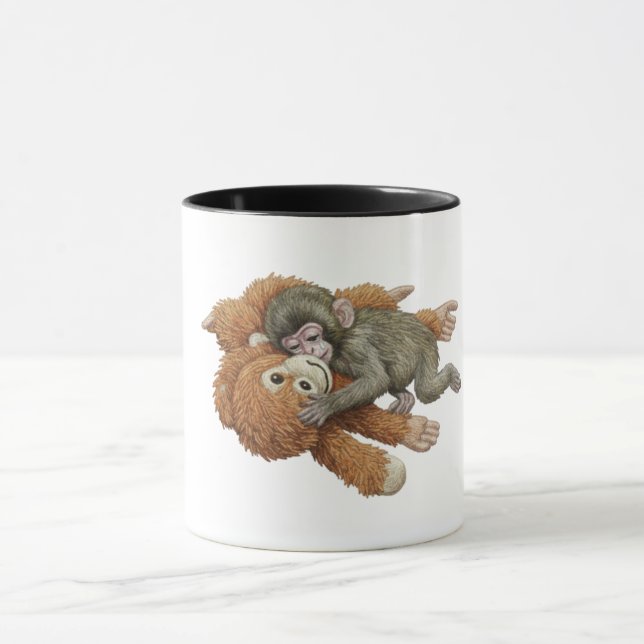 Mug Monkey Punch Graphic, Baby Monkey Orangutan Hug  (Centre)