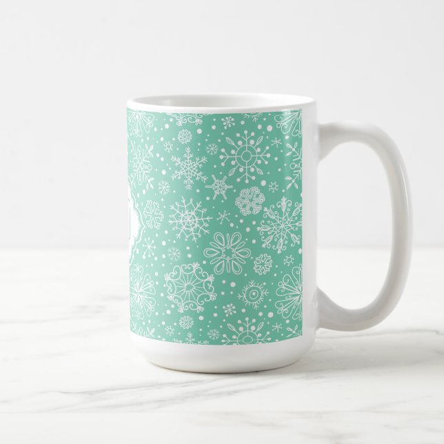 Mug Monnaie verte et blanche Snowflakes de Noël 2 (Droite)