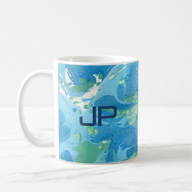 Mug Mono gramme personnalisé Art Abstrait moderne Bleu (Gauche)