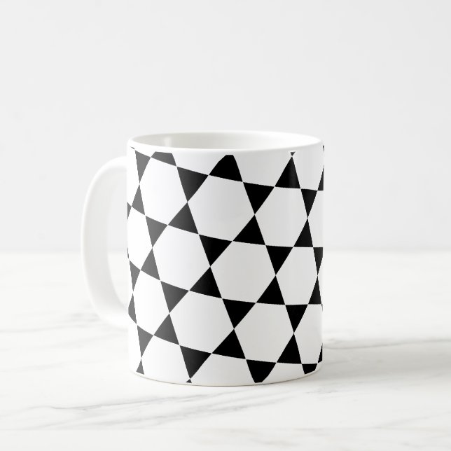 Mug Monochrome B&W Hexagon Honeycomb Triangles Motif (Devant gauche)