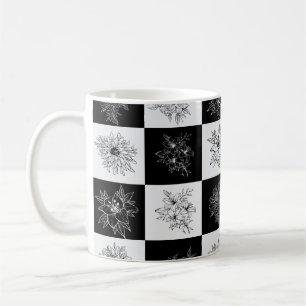 Mug Monochrome Checkerboard FLowers motif élégant