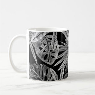 Mug Monochrome Tropical, Aquarelle Texture Feuille.