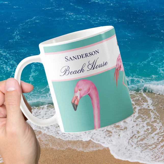 Mug Monogram Beach House Flamants roses Turquoises ble (Créateur téléchargé)