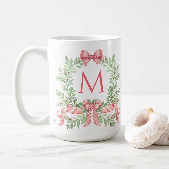 Mug Monogram Christmas Wreath (Avec donut)