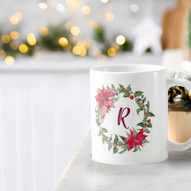 Mug Monogram Christmas Wreath (Monogram Christmas Wreath Coffee Mug)