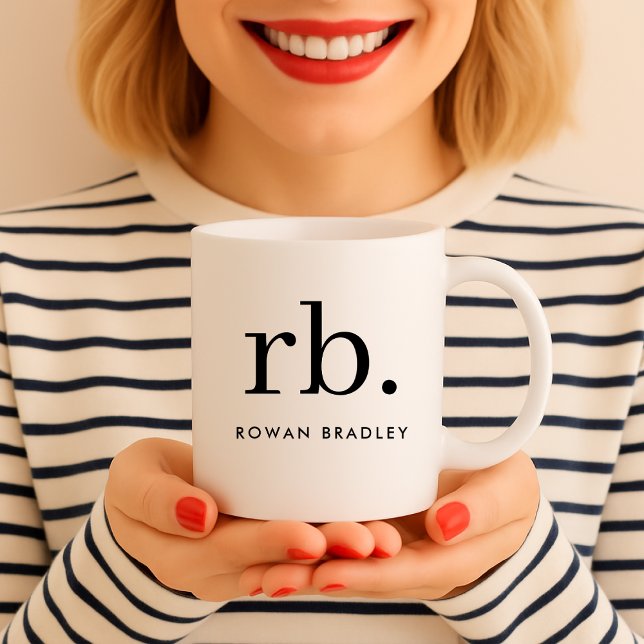 Mug Monogram Classic Elegant Minimum Black and White (Sleek modern monogram custom coffee mug.)