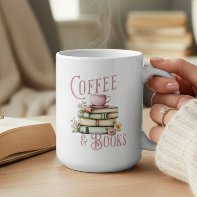 Mug Monogram Coffee and Books Floral  (Créateur téléchargé)