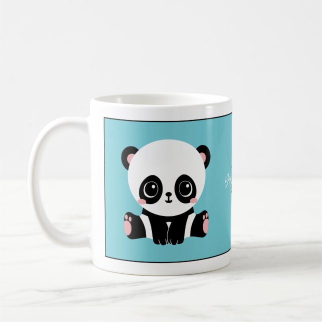 Mug Monogram Cute Panda Personnalisé Bubble Gum Bleu (Gauche)