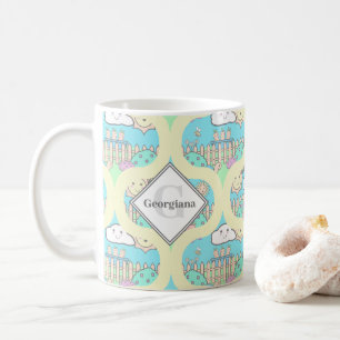Mug Monogram Cute Pastel Kawaii Garden Retro Ogee