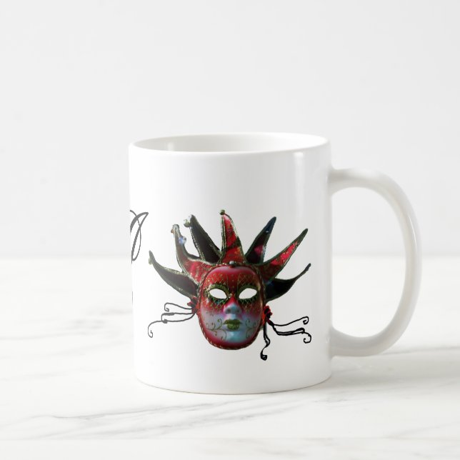 Mug MONOGRAM DE MASQUE JESTER ROUGE NOIR, Fête Masquer (Droite)