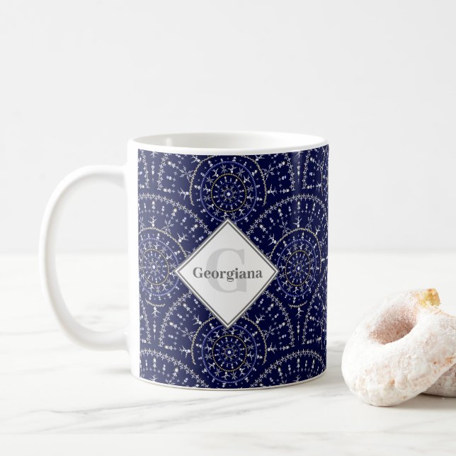 Mug Monogram Ditsy Winter Snow Angles Snowmen Art Déco (Avec donut)