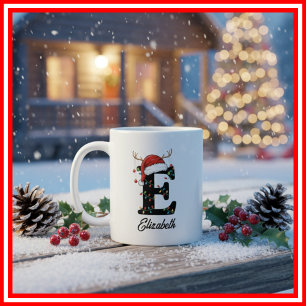 Mug Monogram Famille Noël Bois de Cerf Chapeau de Père