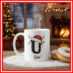 Mug Monogram Famille Noël Bois de Cerf Chapeau de Père