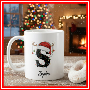 Mug Monogram Famille Noël Bois de Cerf Chapeau de Père