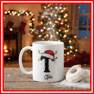 Mug Monogram Famille Noël Bois de Cerf Chapeau de Père