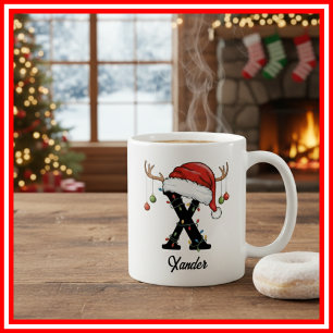 Mug Monogram Famille Noël Bois de Cerf Chapeau de Père