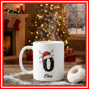 Mug Monogram Famille Noël Bois de Cerf Chapeau de Père