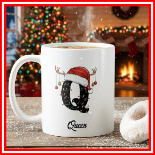 Mug Monogram Famille Noël Bois de Cerf Chapeau de Père