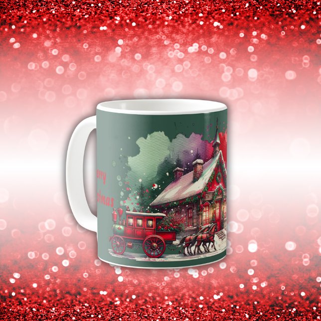 Mug Monogram Festive Vintage Noël sur le vert | (Créateur téléchargé)