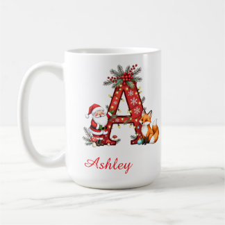 Mug Monogram initial A Santa merry Christmas