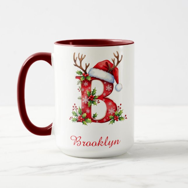 Mug Monogram initial B Santa merry Christmas  (Gauche)