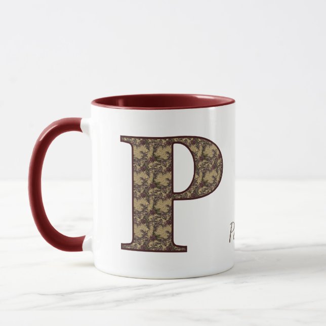 Mug Monogram Initial P Vintage Floral Personalized (Gauche)