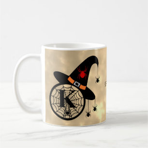 Mug Monogram K Halloween Sky Witch Nom des araignées