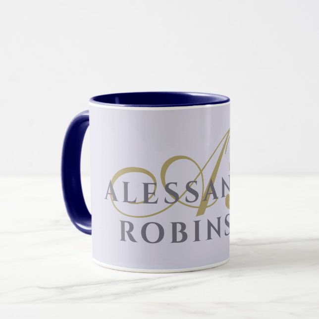 Mug Monogram Lavender Gold Black Minimalist Stylish  (Devant gauche)