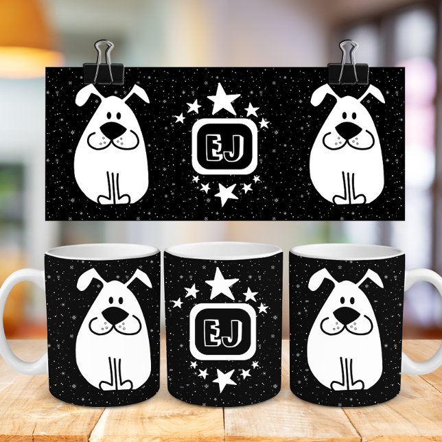 Mug Monogram mignon Doodle chien avec étoiles (Créateur téléchargé)