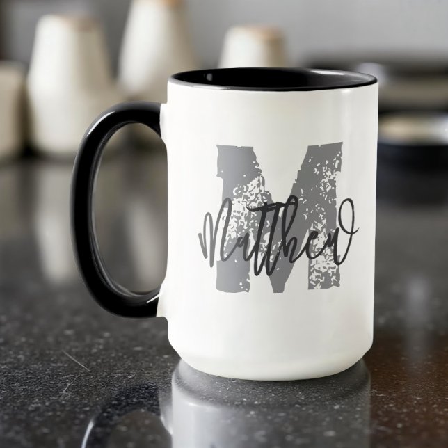 Mug Monogram Modern Cool Grunge Ajouter Votre Nom (Créateur téléchargé)