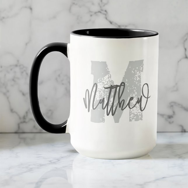 Mug Monogram Modern Cool Grunge Ajouter Votre Nom (Créateur téléchargé)