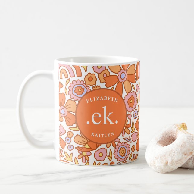 Mug  Monogram Orange Groovy Rétro (Avec donut)