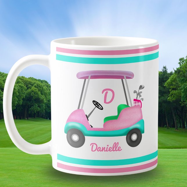 Mug Monogram Pink Leather Elegant Golf Cart Name (Créateur téléchargé)